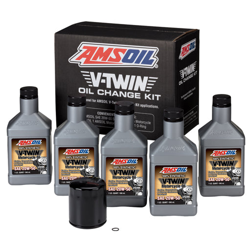 AMSOIL 20W-50 Synthetic V-Twin Oil Change Kit – 5 Quarts with Black Filter