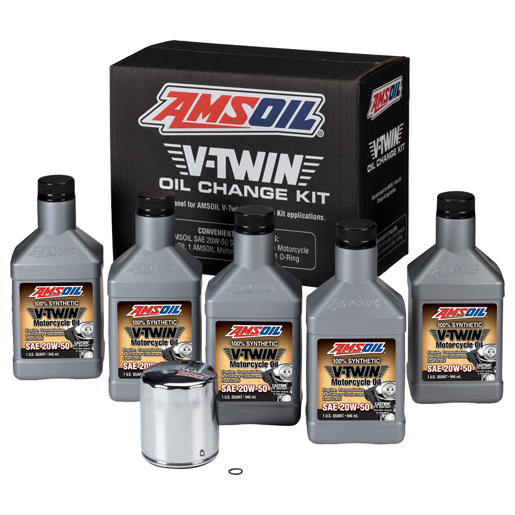 AMSOIL 20W-50 Synthetic V-Twin Oil Change Kit – 5 Quarts with Chrome Filter - AMSOIL